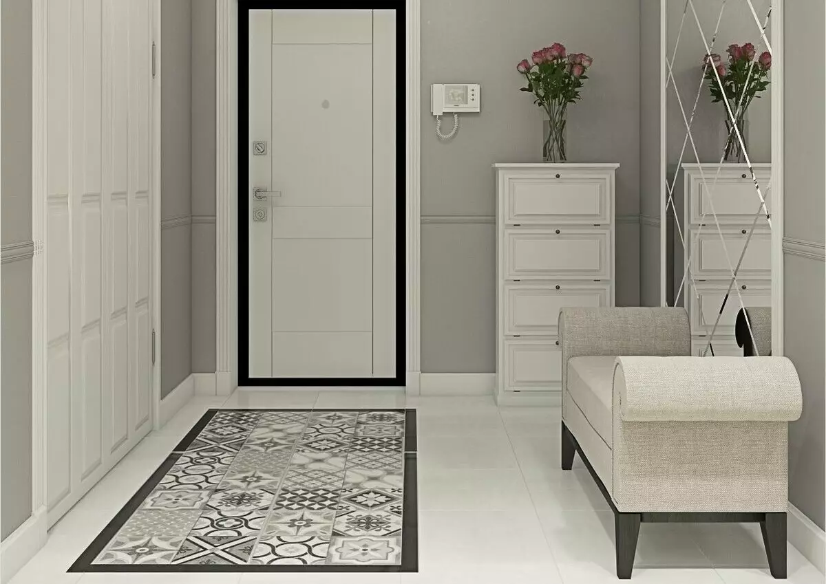 O design do corredor (86 fotos): As melhores ideias para criar um belo interior do corredor no apartamento habitual, exemplos de projeto 9205_12