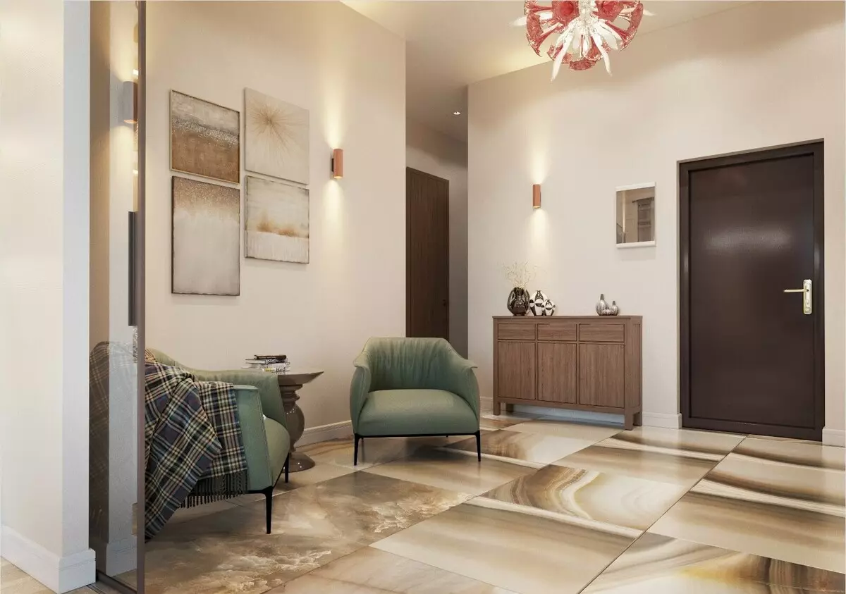 Thiết kế của hành lang (86 ảnh): Những ý tưởng tốt nhất để tạo ra một nội thất đẹp của hành lang trong căn hộ thông thường, ví dụ dự án 9205_14