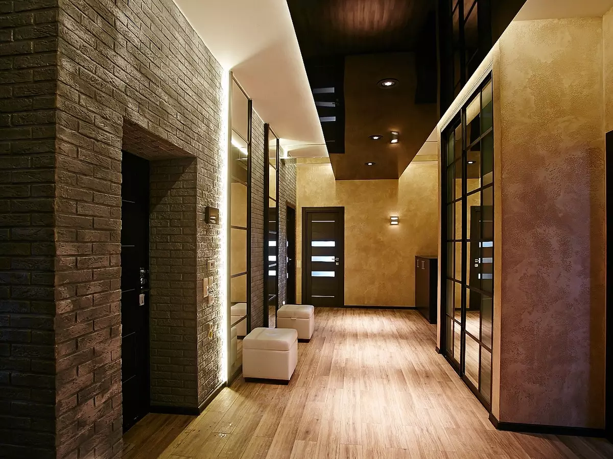 Thiết kế của hành lang (86 ảnh): Những ý tưởng tốt nhất để tạo ra một nội thất đẹp của hành lang trong căn hộ thông thường, ví dụ dự án 9205_3