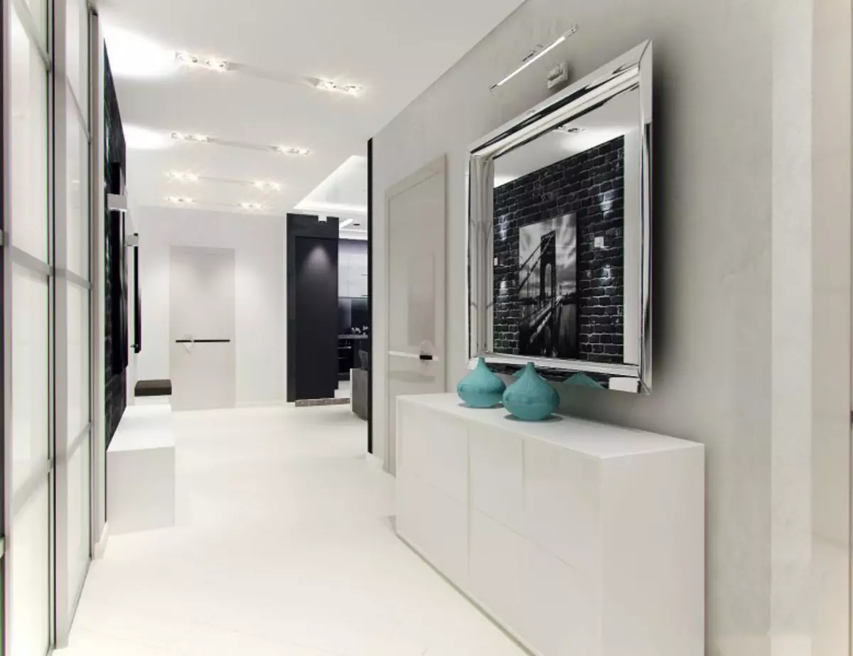 O design do corredor (86 fotos): As melhores ideias para criar um belo interior do corredor no apartamento habitual, exemplos de projeto 9205_31