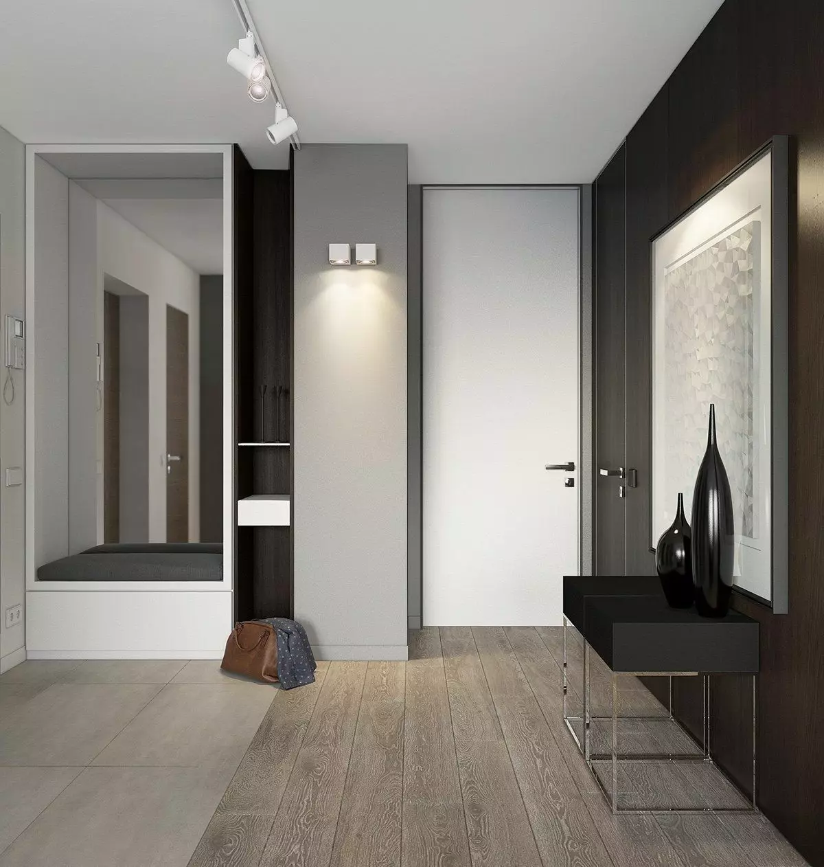 Hallway Design (163 bilder): Interessant interiørdesign ideer i leiligheten, prosjekter for å skape vakre designer rom 9207_26