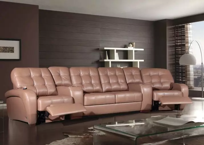 Pilih sofa untuk teater rumah: sofa sudut yang selesa untuk menonton TV. Reka bentuk bilik dengan sofa sofa 9208_26