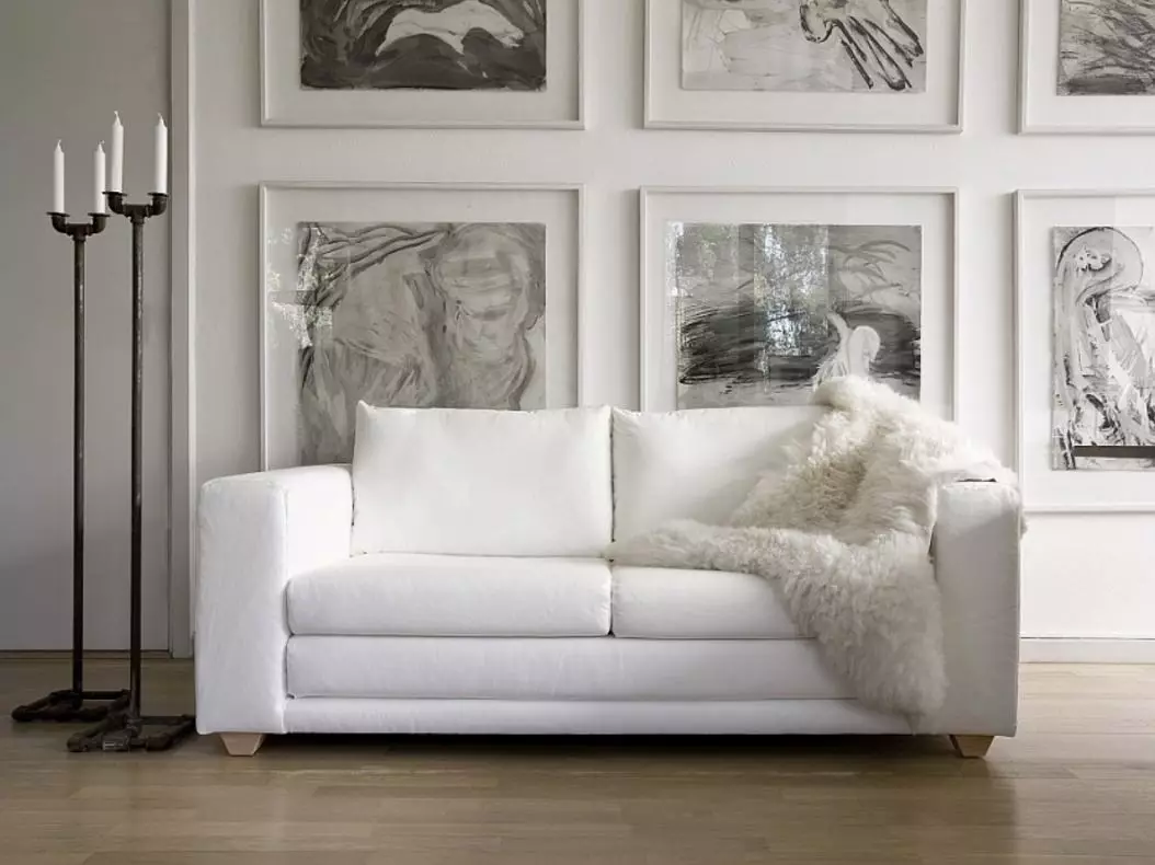 內飾的白色沙發（52張照片）：角度和直線，為客人提供大型，雙人，經典等型號 9214_12