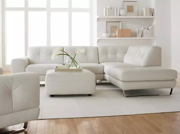 Baltās dīvāni interjerā (52 fotogrāfijas): leņķa un taisni, izvēlēties lielu viesiem un divvietīgajiem, klasiskiem un citiem modeļiem 9214_51