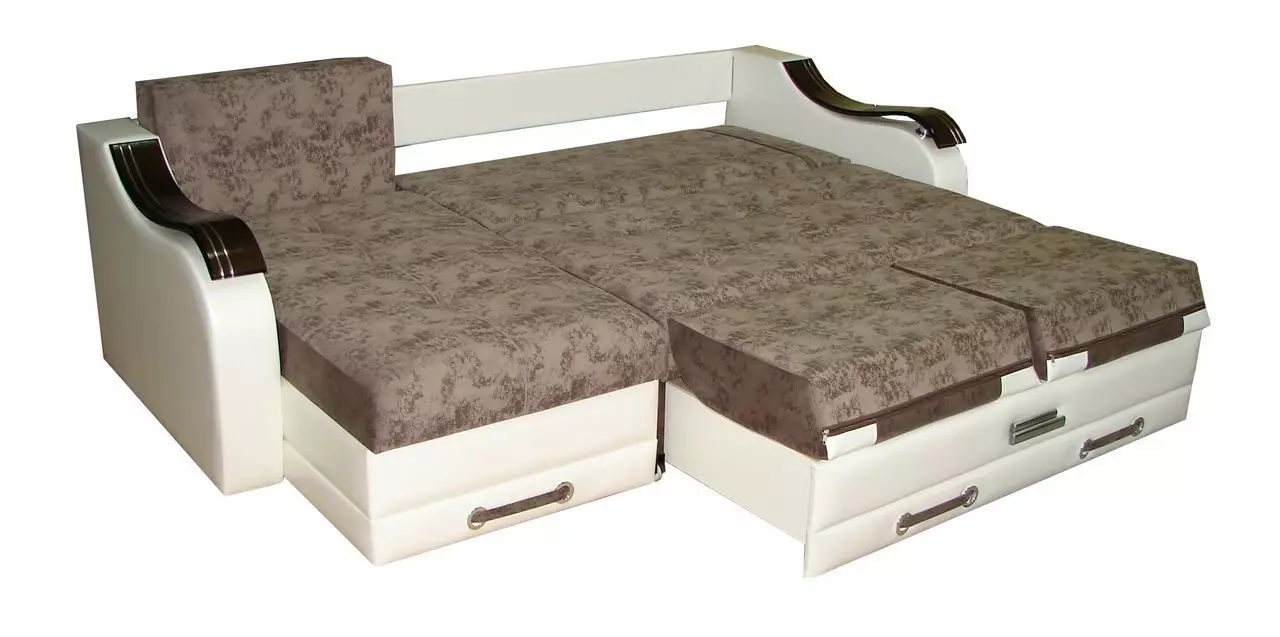 रिट्रैक्टेबल सोफा बेड: लिनन बक्से के साथ और उनके बिना रिट्रैक्टेबल मॉडल, एक चिकनी नींद की जगह, तंत्र के साथ सोफा 9221_12