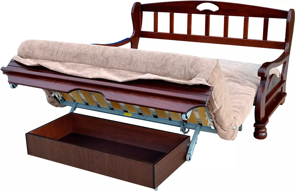 रिट्रैक्टेबल सोफा बेड: लिनन बक्से के साथ और उनके बिना रिट्रैक्टेबल मॉडल, एक चिकनी नींद की जगह, तंत्र के साथ सोफा 9221_26
