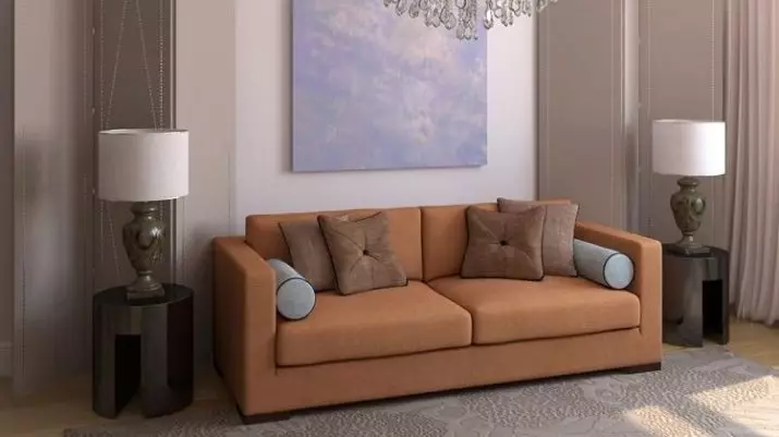 Oranžinės sofos: spalvų deriniai interjere. Kampe ir tiesios sofos. Tapetai po oranžine sofa 9223_33