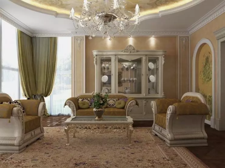 Divani classici (74 foto): bellissimi divani nello stile dei classici moderni, produzione russa e mobili di altri produttori all'interno degli interni 9230_64