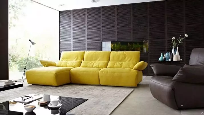 Sennep sofaer (29 billeder): Eksempler i interiøret. Går det med blå puder? Hvilke gardiner passer til? 9239_10