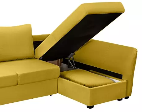 Canapés moutarde (29 photos): Exemples à l'intérieur. Est-ce que ça va avec des oreillers bleus? Quels rideaux vont s'adapter? 9239_11