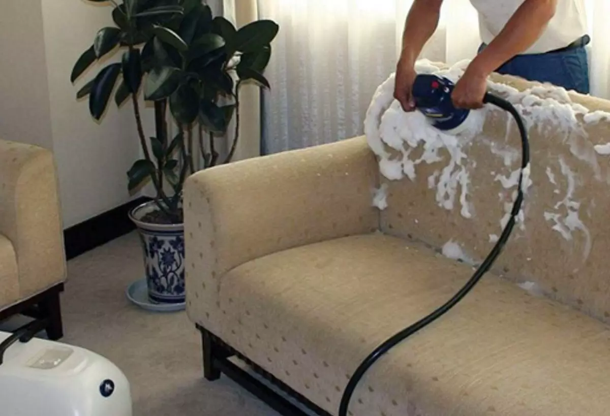 Sofa e pastrimit të thatë: Si ta pastroni divanin në shtëpi? Mjete për pastrimin e tapiceri dhe mbulon me një mënyrë të thatë 9246_7