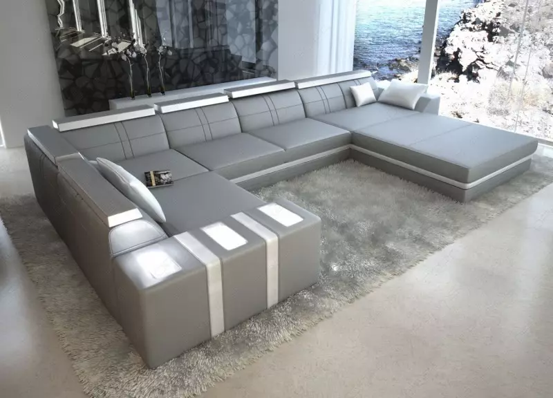 Nowoczesna sofa (47 zdjęć): narożne i bezpośrednie modele w nowoczesnym stylu, składane sofy łóżka i inne 9250_26