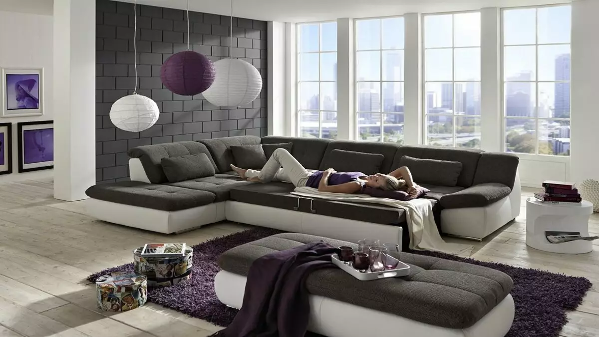 Modernong sofa (47 mga larawan): sulok at direktang mga modelo sa modernong estilo, natitiklop na sofas bed at iba pa 9250_9