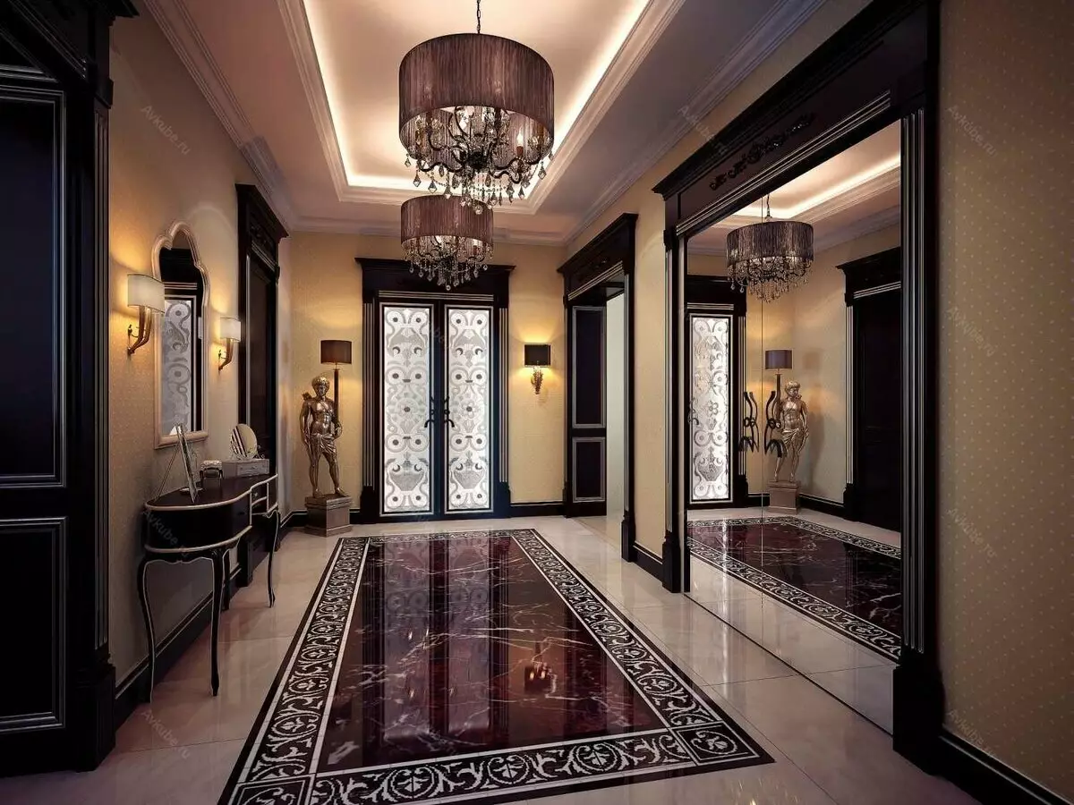 Desain Hallway di rumah pribadi (95 foto): Pendaftaran interior koridor besar dan kecil dengan jendela dan tanpa rumah pedesaan dan musim panas. Pilihan tata letak yang indah 9262_17
