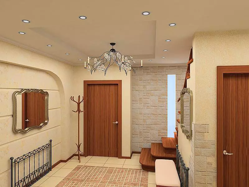 Hallway დიზაინი კერძო სახლში (95 ფოტო): დიდი და მცირე დერეფნის ინტერიერის რეგისტრაცია ფანჯარაში და ზაფხულისა და საზაფხულო სახლის გარეშე. ლამაზი განლაგება პარამეტრები 9262_65