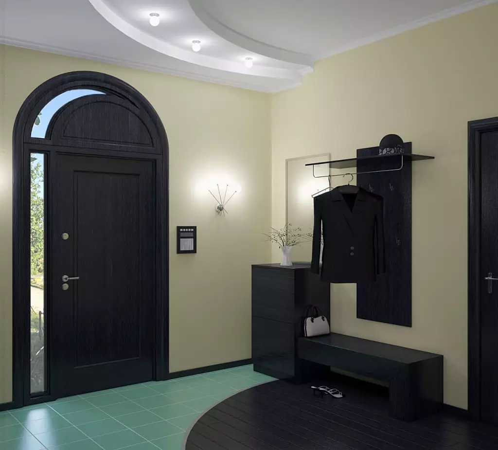 Deseño de corredor nunha casa privada (95 fotos): rexistro do interior dun corredor grande e pequeno cunha xanela e sen unha casa rústica e de verán. Fermosos opcións de deseño 9262_93