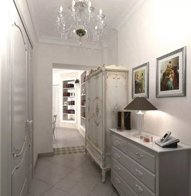 Hall de entrada blanco (76 fotos): Selección de muebles en el pasillo en blanco. Diseño del pasillo en blanco y negro y otras combinaciones en el apartamento. 9264_24