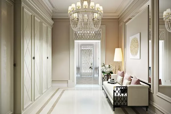 Ingresso bianco (76 foto): selezione di mobili nel corridoio in bianco. Design del corridoio in bianco e nero e altre combinazioni nell'appartamento 9264_30