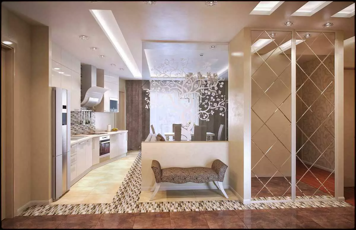 Hallway besar (55 foto): Pilihan desain ukuran besar di apartemen, ide-ide menarik untuk merancang interior kamar yang luas 9266_17