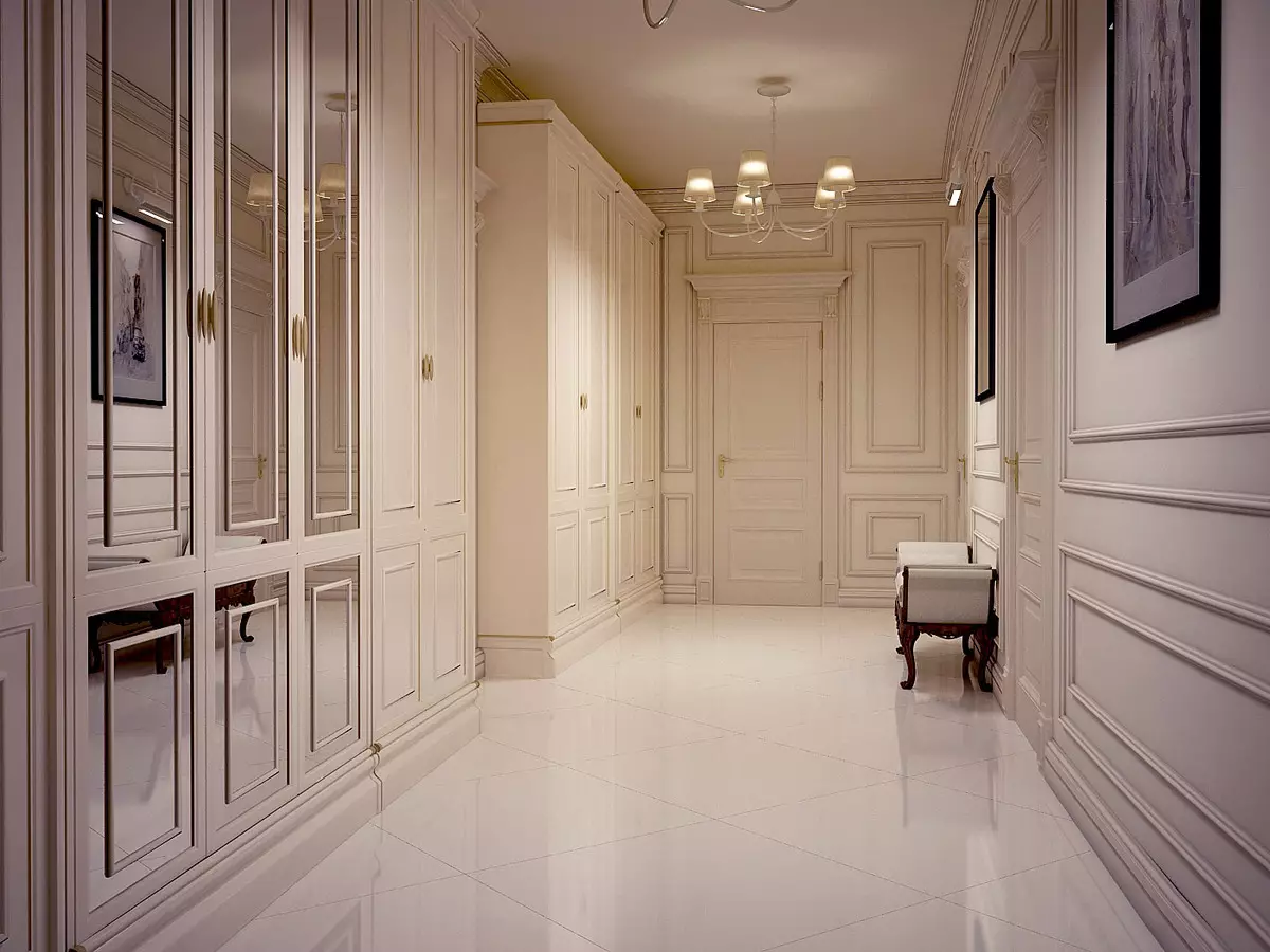 Hallway besar (55 foto): Pilihan desain ukuran besar di apartemen, ide-ide menarik untuk merancang interior kamar yang luas 9266_31