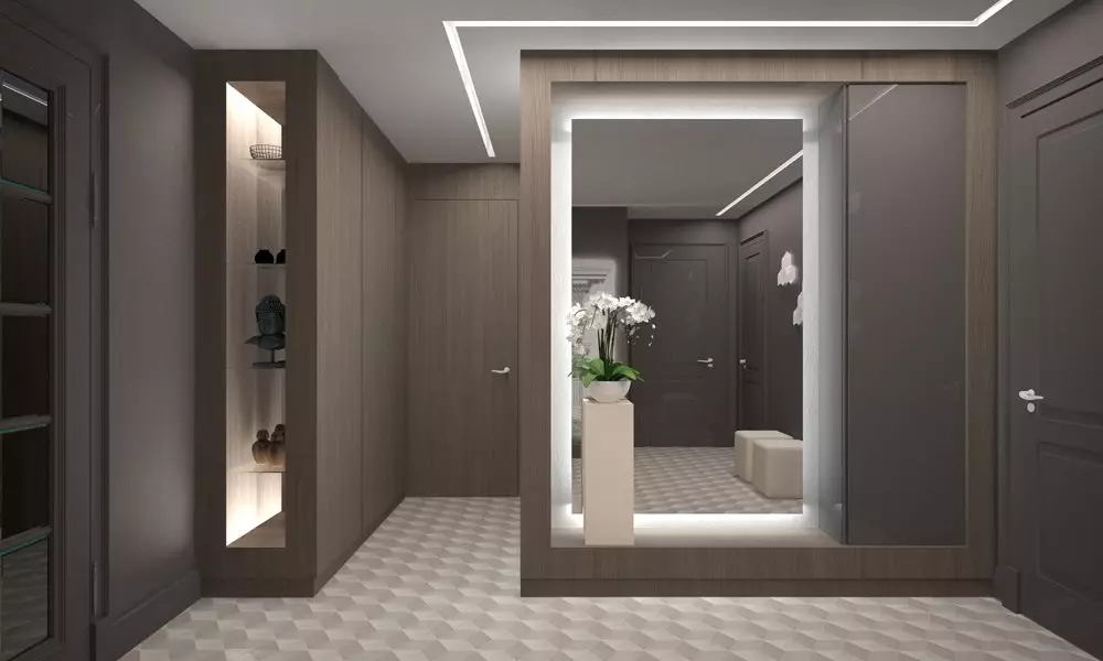 Veliki hodnik (55 fotografija): Mogućnosti dizajna velikih veličina u apartmanu, zanimljive ideje za projektiranje unutrašnjosti prostranih soba 9266_42