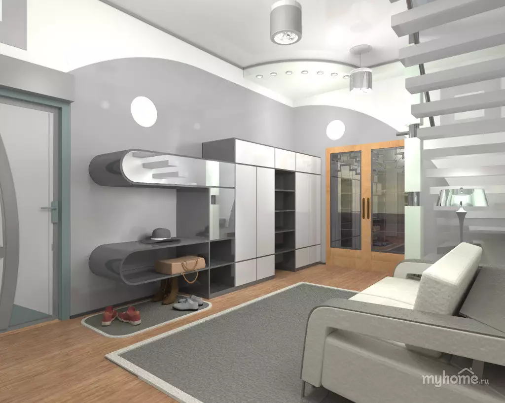 Голям коридор (55 снимки): Big размери дизайн опции в апартамента, интересни идеи за проектиране на интериора на просторни стаи 9266_47