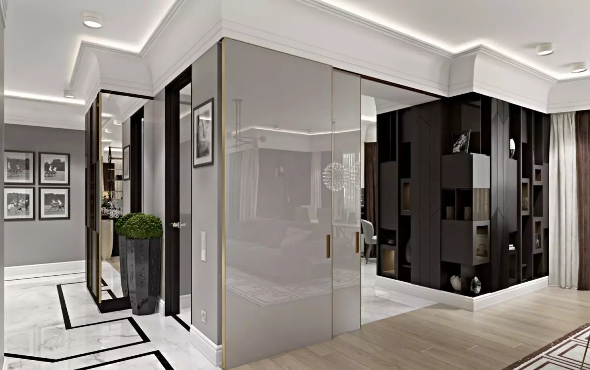 Veliki hodnik (55 fotografija): Mogućnosti dizajna velikih veličina u apartmanu, zanimljive ideje za projektiranje unutrašnjosti prostranih soba 9266_55