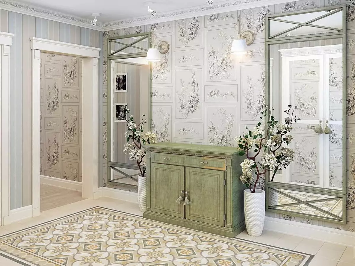 Hall dalam gaya Provence (74 foto): Interior koridor putih dan warna lainnya, desain lemari pakaian dan furnitur lain dalam gaya Provence 9279_38