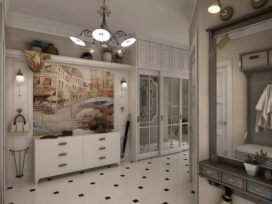 Сала во стилот на Прованса (74 фотографии): внатрешноста на коридорот во бели и други бои, дизајнот на гардеробите и другиот мебел во стилот на Прованса 9279_39
