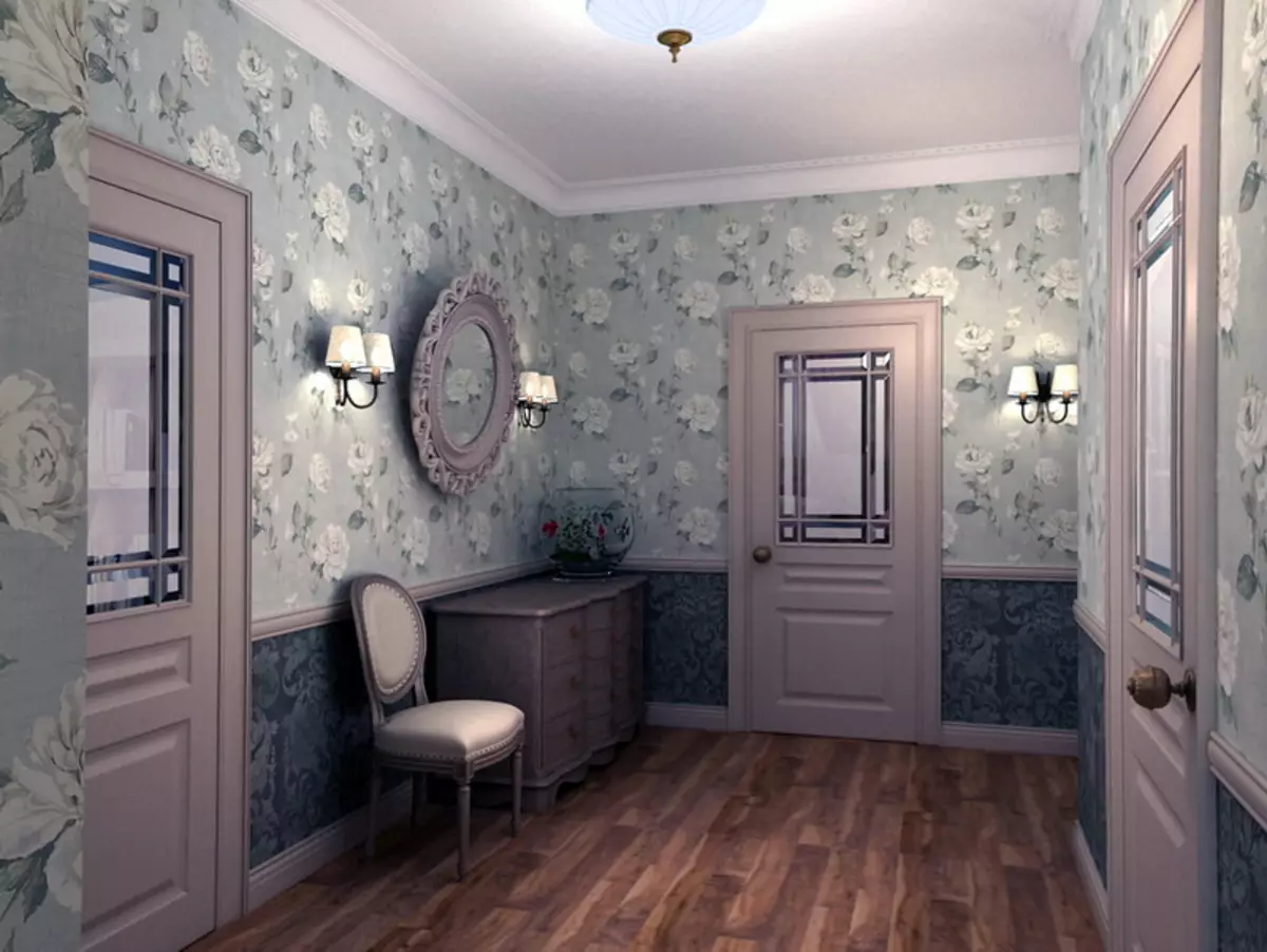 Сала во стилот на Прованса (74 фотографии): внатрешноста на коридорот во бели и други бои, дизајнот на гардеробите и другиот мебел во стилот на Прованса 9279_5