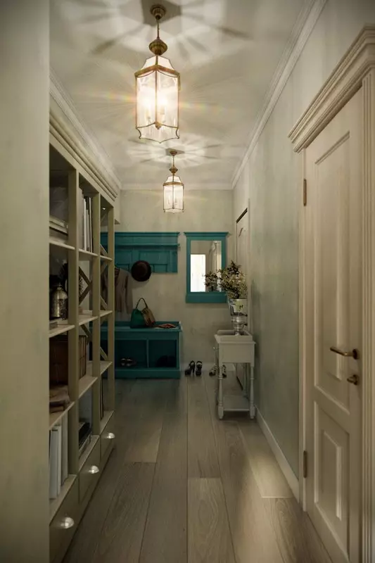 Hall dalam gaya Provence (74 foto): Interior koridor putih dan warna lainnya, desain lemari pakaian dan furnitur lain dalam gaya Provence 9279_54