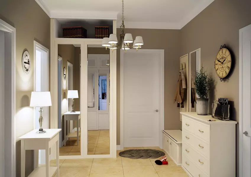 Hall i stil med Provence (74 foton): Inredningen av korridoren i vita och andra färger, designen av garderober och andra möbler i Provence-stilen 9279_6
