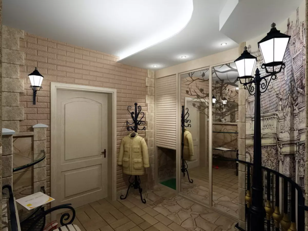 Hall dalam gaya Provence (74 foto): Interior koridor putih dan warna lainnya, desain lemari pakaian dan furnitur lain dalam gaya Provence 9279_73
