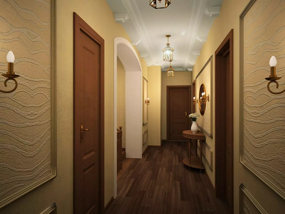 Tapeta. Razširitev prostora, v ozkem koridorju (49 fotografij): Kakšno ozadje izberite za dolg in temni hodnik v apartmaju? Kakšna barva je boljša? 9283_13