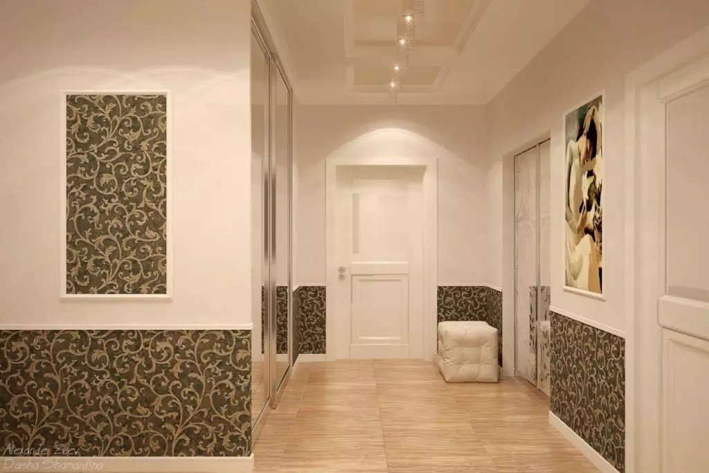 壁纸。在一个狭窄的走廊中扩展空间（49张）：在公寓里选择一个漫长而黑暗的走廊的壁纸？什么颜色更好？ 9283_23