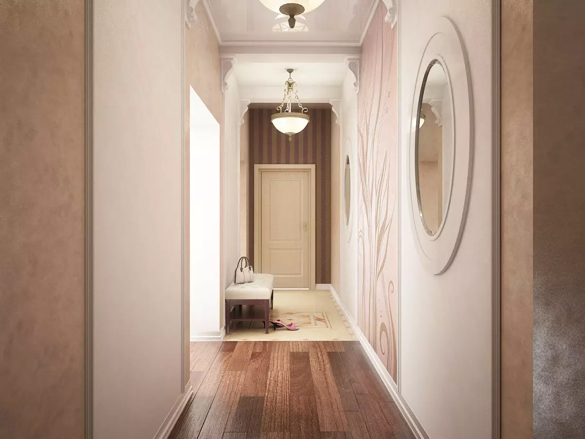 Tapeta. Razširitev prostora, v ozkem koridorju (49 fotografij): Kakšno ozadje izberite za dolg in temni hodnik v apartmaju? Kakšna barva je boljša? 9283_26