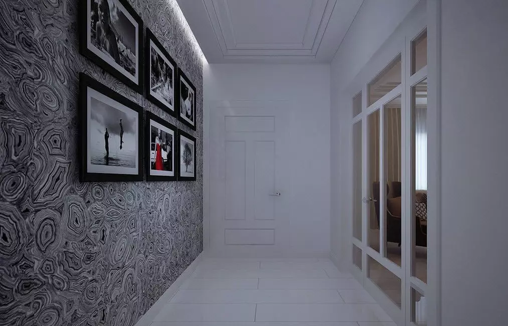 Tapeta. Razširitev prostora, v ozkem koridorju (49 fotografij): Kakšno ozadje izberite za dolg in temni hodnik v apartmaju? Kakšna barva je boljša? 9283_3