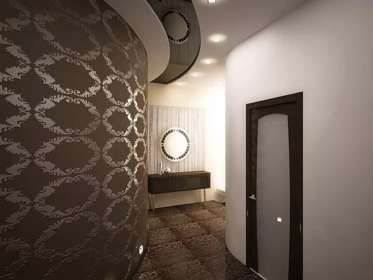 Hình nền kết hợp ở hành lang (49 ảnh): Thiết kế của hành lang với sự kết hợp của hình nền trong căn hộ. Làm thế nào để blot hình nền của hai màu đẹp? 9284_11