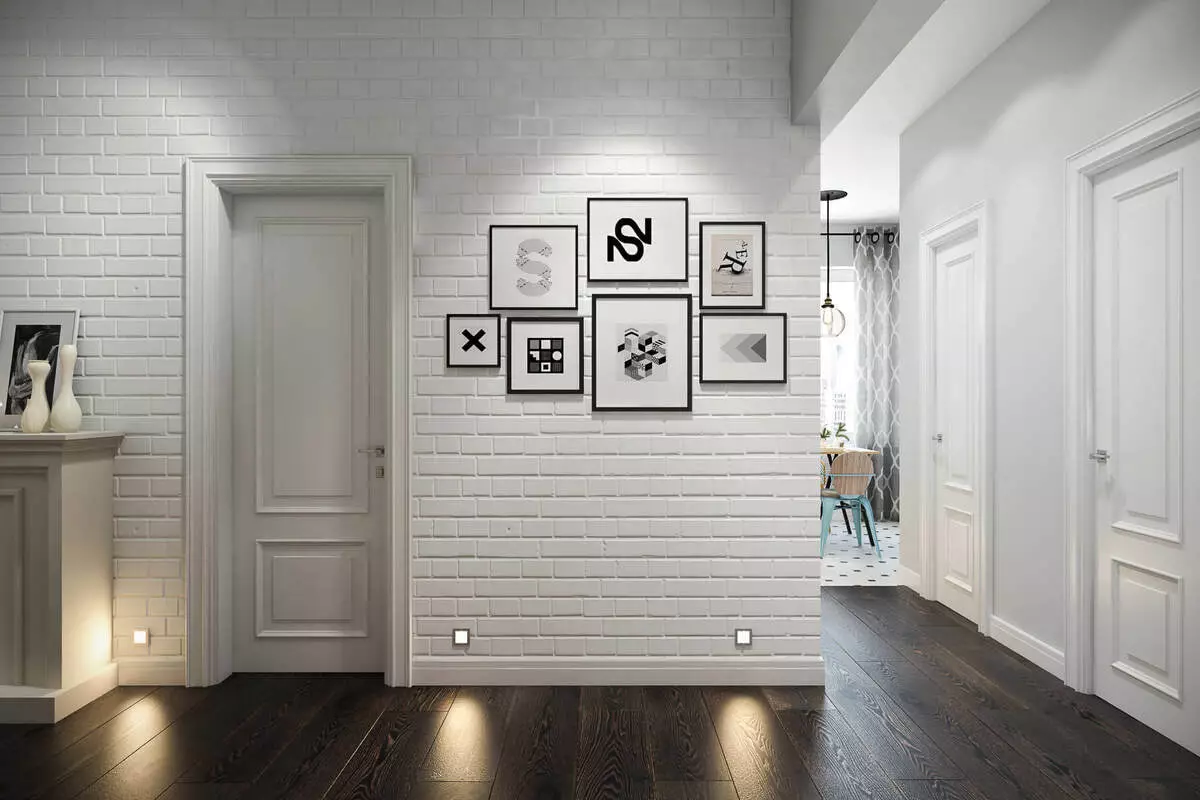 Διακοσμητικό τούβλο στο διάδρομο (48 φωτογραφίες): Λευκά τούβλα στον τοίχο στο εσωτερικό του διαδρόμου, η εσωτερική διακόσμηση από τούβλα άλλων χρωμάτων. Πόσο όμορφη για να βάλει την απομίμηση τοιχοποιίας; 9285_31