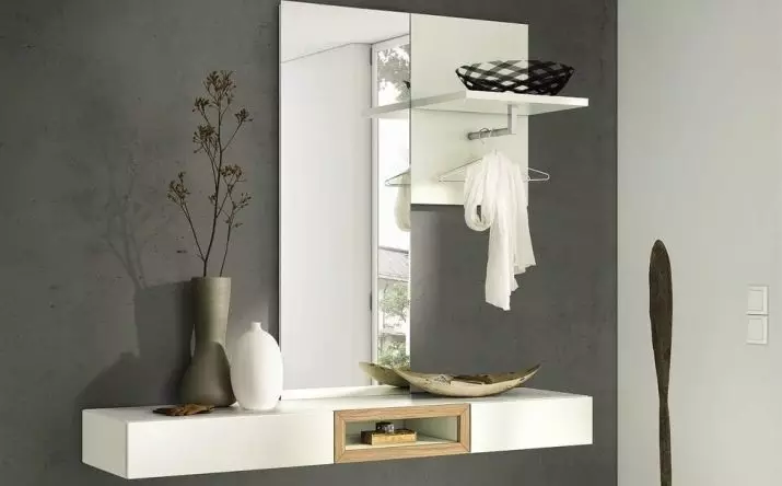 Um espelho com uma prateleira no corredor: espelhos de parede e chão. Como escolher um montado ou qualquer outro espelho com uma prateleira? 9300_2