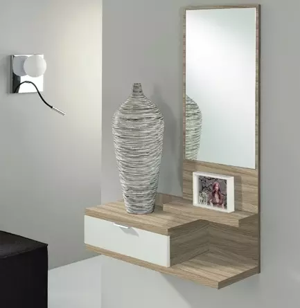 Cermin dengan rak di lorong: dinding dan lantai cermin. Bagaimana cara memilih cermin yang dipasang atau lainnya dengan rak? 9300_49