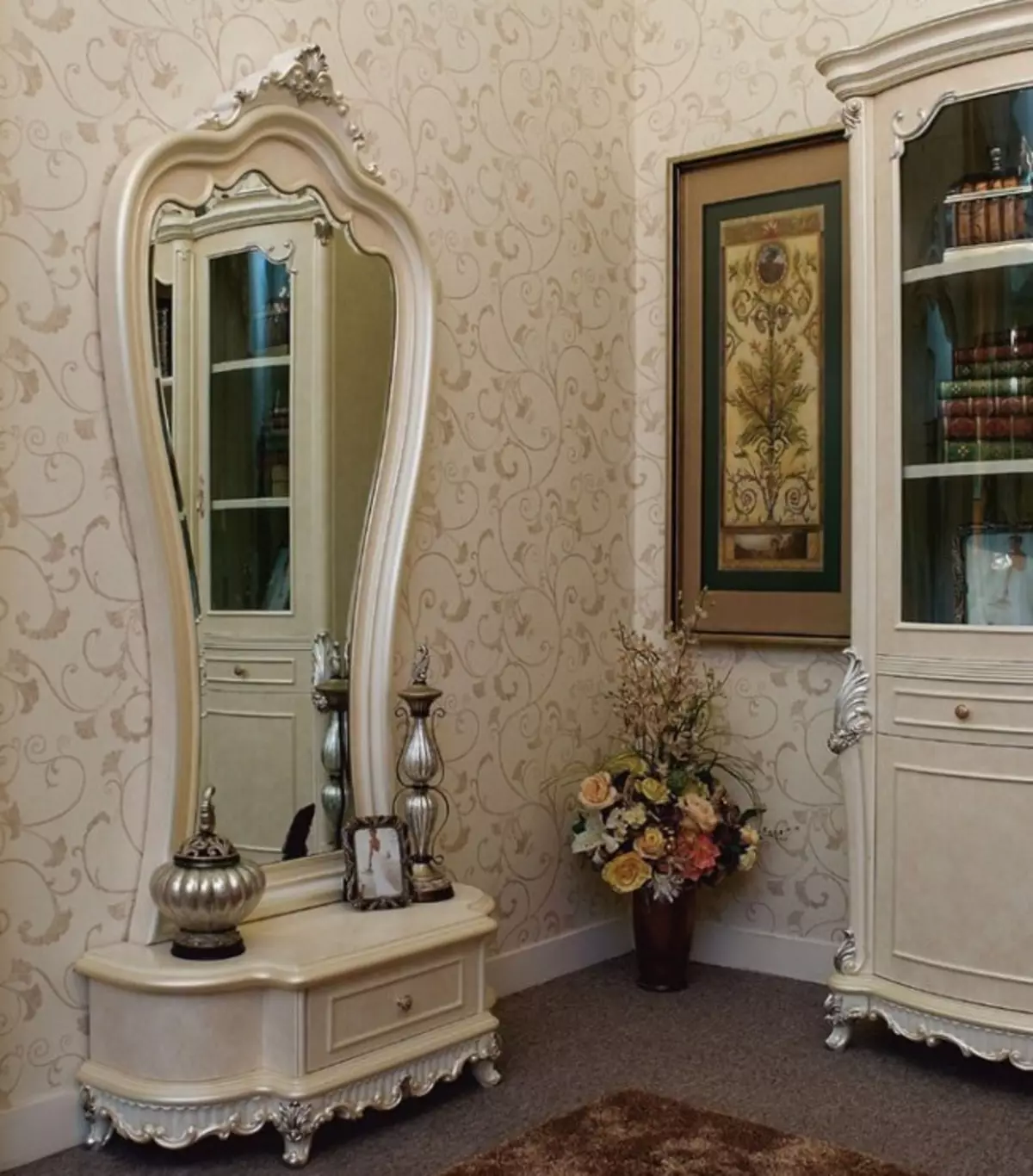 Rezalnik z ogledalom na hodniku (50 fotografij): Kako izbrati majhno nočno mizo v hodniku? Vrste struktur in njihove značilnosti 9303_5