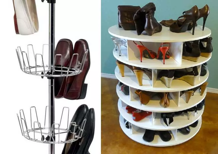 Prestatgeries de calçat al passadís (68 fotos): Trieu una prestatges de sabates amb un seient, estructures de metall forjat, sabates oberts i tancats 9324_44