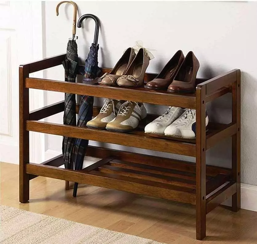 Footholds til sko i gangen: Træsko med sæde og et smalt metalstativ, andre modeller og anbefalinger til valg 9329_8