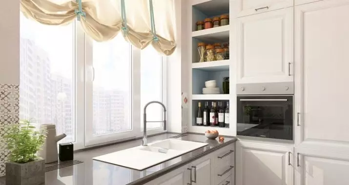 Dapur dengan jendela (68 foto): Desain dapur dengan jendela panorama besar dan interior dapur dengan jendela kaca patri, opsi lain 9339_26
