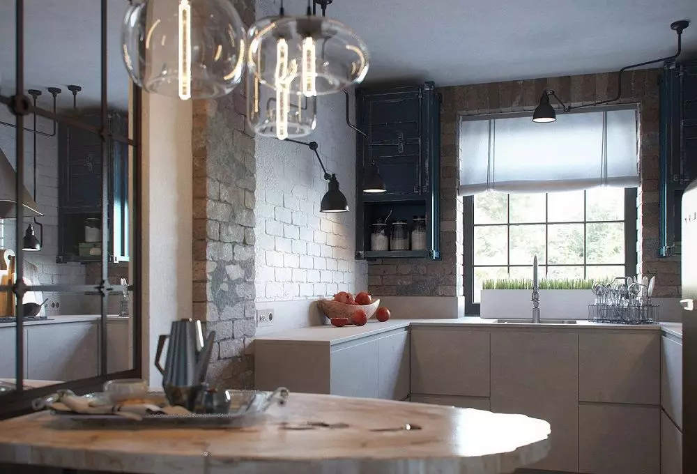 آشپزخانه با پنجره (68 عکس): طراحی آشپزخانه با پنجره های پانورامای بزرگ و داخلی آشپزخانه با پنجره های شیشه ای رنگ آمیزی، گزینه های دیگر 9339_65