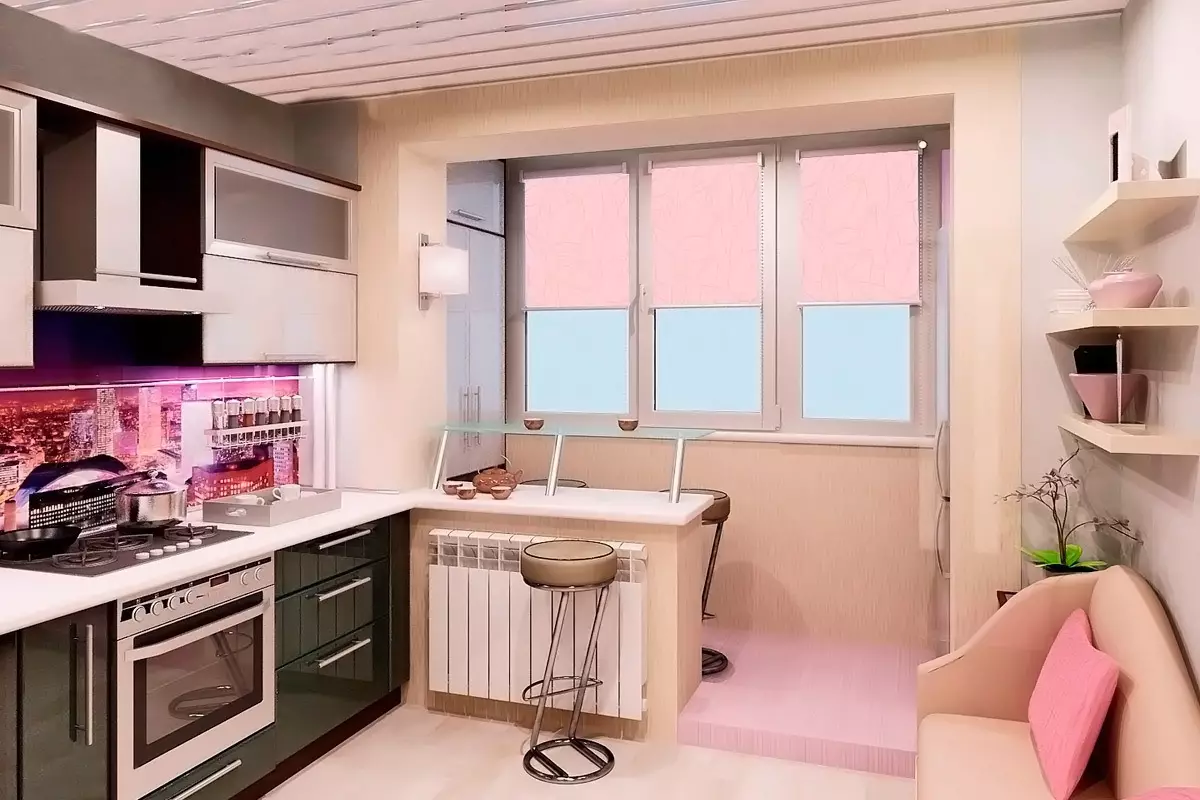 Kuhinja u Khruščevu sa frižiderom (53 fotografije): Dizajn malih kuhinja 4 četvorna metra. Mjerači, kuhinjski raspored s perilicom rublja, plinskom štednjaku i hladnjakom 9345_23