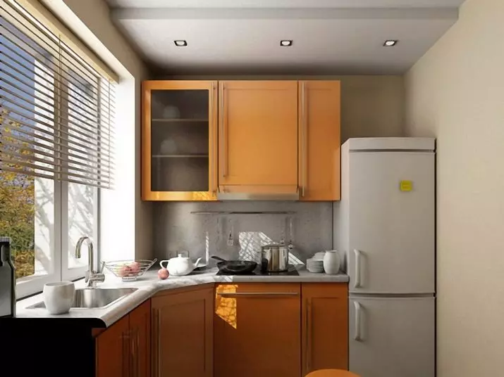4 ବର୍ଗାକାର ମିଟର ର ଛୋଟ kitchens ଡିଜାଇନ: ଏକ fridge (53 ଫଟୋ) ସହିତ Khrushchev ରେ Kitchen। ମିଟର୍, ପ୍ରକ୍ଷାଳନ ମେସିନ, ବାଷ୍ପ ଉତ୍ତାପ ଉତ୍ପାଦନ ଯନ୍ତ୍ର ଏବଂ ଶୀତଳକ ଯନ୍ତ୍ର ସହିତ Kitchen ଲେଆଉଟ୍ 9345_52
