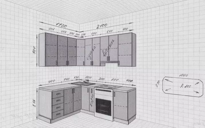 Гал тогооны зориулалттай фасадын хэмжээ: Гал тогооны өрөөний стандарт, өндөр. Хэмжээст сүлжээ. Гал тогооны тавган дээр тавилгын тавиурын хэмжээг хэрхэн тодорхойлох вэ? 9352_14