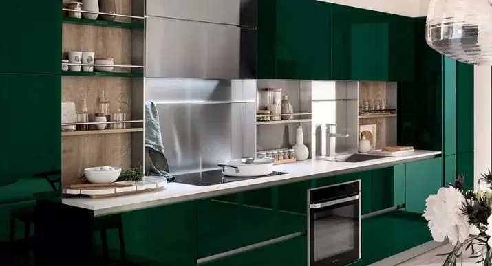 Emerald кухни (35 снимки): цветни характеристики в интериорен дизайн, бели изумрудни кухни и други комбинации 9360_2